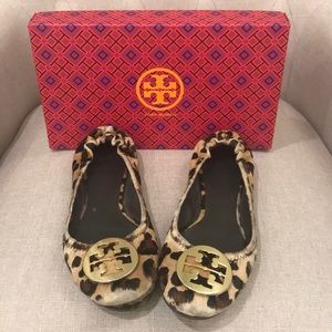 Tory Burch Leopard-Print Calf Hair Reva Flats
